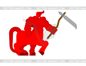 Demon centaur with scythe. Horned Satan. Powerful - vector clip art