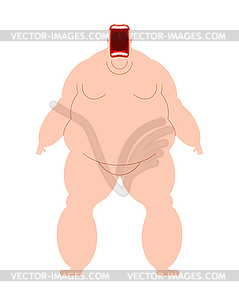 Glutton open mouth hungry Fat man. fatso heavy eater - vector clipart