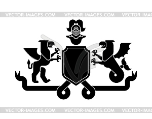 Heraldic Shield Griffin and sea Griffin and Knight - vector image