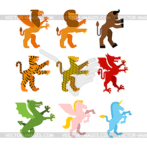 Heraldic animal set. Griffin, lion and minotaur. - vector clipart
