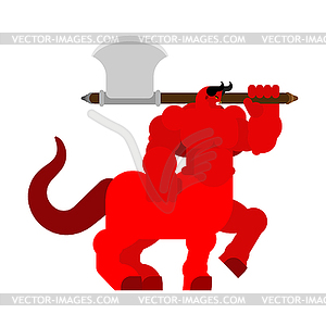 Devil centaur with ax. Strong Angry Asmodeus. - royalty-free vector clipart