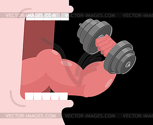 Strong tongue with muscle. Open mouth teeth and - vector clip art
