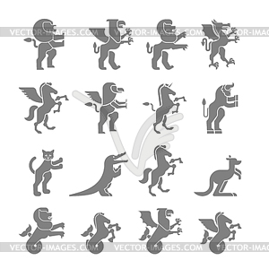 Heraldic animal silhouette set. Hippocampus and - vector clip art