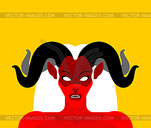 Female demon with horns face. Woman devil. - vector clipart