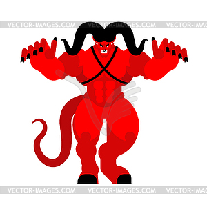 Demon with wings holds a red sphere in his hands Vector Image