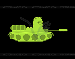 Military llama alpaca tank. Cute fluffy war machine  - vector clip art