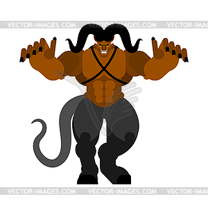 Krampus is scary. Hands forward. Attack of demon - vector clipart