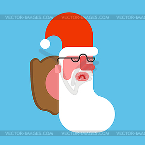 Santa hunting trophy. Claus head on wooden shield. - vector clip art