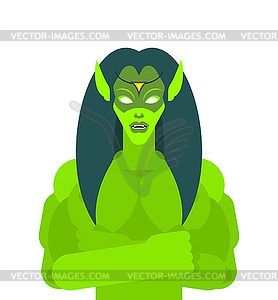 Elf Female face. Green magic woman. berserk lady - vector clipart