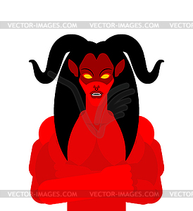 Female demon with horns face. Woman devil. - color vector clipart