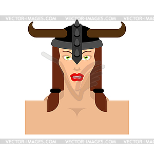 Barbarian woman face. Lady viking portrait - vector clip art