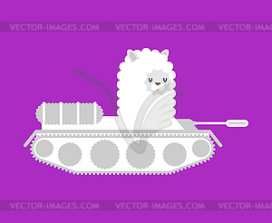 Military llama alpaca tank. Cute fluffy war machine  - royalty-free vector clipart