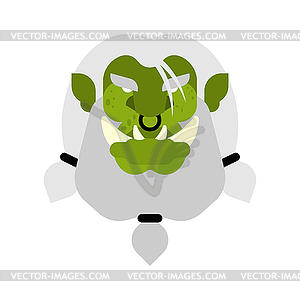 Ogre face warrior . Green goblin head. Brutal - vector clipart / vector image