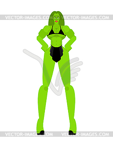 Superwoman Superhero Strong green woman. - vector clipart