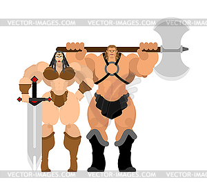 Barbarian warrior couple woman and man. berserk - vector clip art