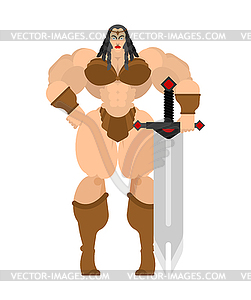 Barbarian woman. Lady viking. Strong female - vector image