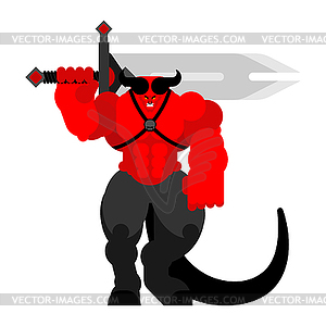 Demon Warrior with sword. Strong devil. berserk - vector clip art