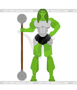 Ogre Female warrior with weapon. Green goblin - vector clip art