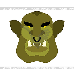 Ogre face warrior . Green goblin head. Brutal - vector clipart