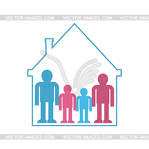 Family in home symbol. kind in house sign icon. - vector image