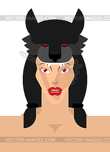 Girl with Wolf headdress. woman face and wolf head - vector clipart