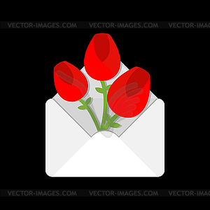 Flowers in envelope. Love letter. Valentine`s Day - royalty-free vector clipart