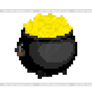 Pot of gold pixel art for Leprechaun. Ireland - vector clipart