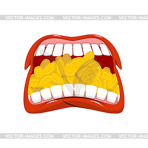 Leprechaun mouth full of gold coins. Holiday of - vector image
