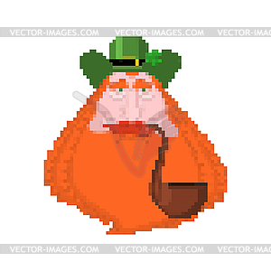 Leprechaun face pixel art. 8bit. Holiday of Ireland - vector clipart