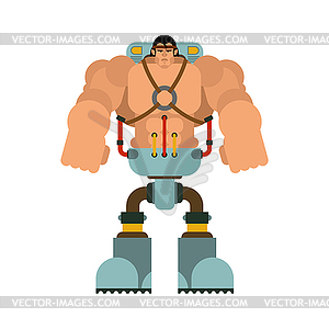 Cyborg man with iron cybernetic Legs robot. Humanoi - vector clipart