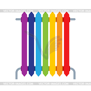 Rainbow heating radiator . Multicolored metal - vector clipart