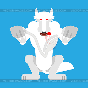 Angry White Wolf attack . Snow Werewolf Predator - vector clip art