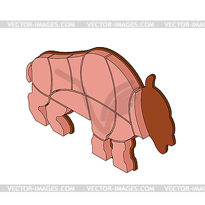 Cut of meat buffalo isometric. Bison silhouette - royalty-free vector clipart