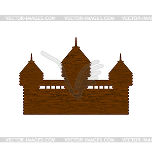 Wooden fortress. timbered castle Tower. Old outpost - vector clipart