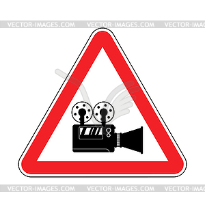 Attention video filming. Caution video fixing. Red - vector image