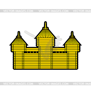 Wooden fortress. timbered castle Tower. Old outpost - vector clipart