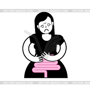 Woman sick stomach . Digestive Disease. female pain - vector clipart / vector image