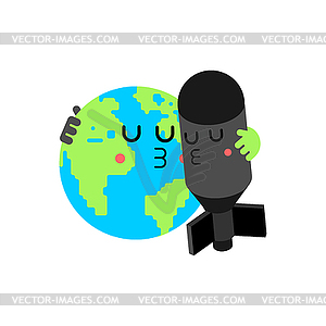 Air Bomb and earth love. Happy Torpedo and planet - vector clipart