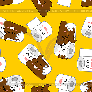 Shit and toilet paper pattern seamless. Turd and - vector clipart