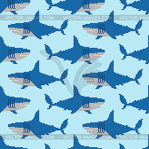 Shark pixel art pattern seamless. Marine predator - vector clip art