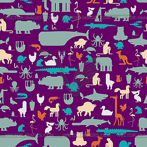 Animals set pattern seamless. Beast collection - vector image