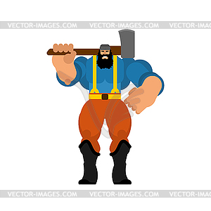 Woodcutter . Lumberjack with an ax. Strong lumberman - stock vector clipart