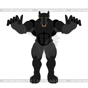 Werewolf . Big black wolf man. Scary beast - vector image