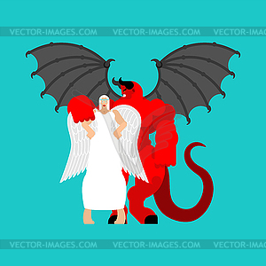 Angel woman and demon man. Beautiful archangel and - vector image