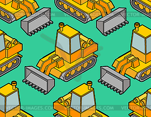 Bulldozer pattern seamless. Grader background. - vector clip art