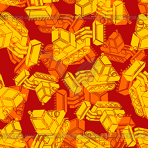 Bulldozer Army Orange pattern seamless. Grader - vector clipart