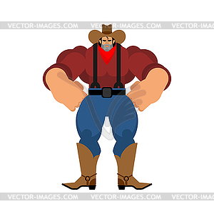 Cowboy strong. Wild West gunfighter powerful. - vector clipart