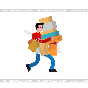 Man shopping . Male in store and packages. buyer guy - vector image