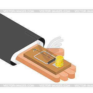 Mousetrap and money. Mouse trap and gold coin. - vector clip art