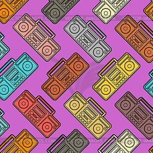 Boombox pattern seamless. Retro recorder ornament. - vector image